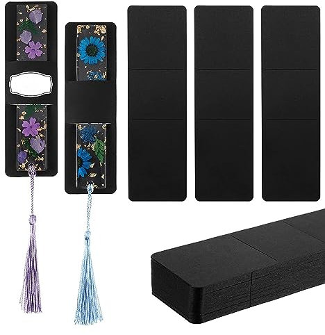 WOOXGEHM 50 Sets Kraft Lesezeichen Sets, DIY Bastelarbeiten, 5,9 X 1,8 Zoll Große Lesezeichen Karton Geschenkbox Zum Verpacken Von Lesezeichen, Präsentieren Von Schmuck und Häkelnadeln(Schwarz)