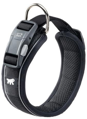 Ferplast Hundehalsband Genius C25/55, Reflektierend, Atmungsaktiv, Einstellbar, Magnetverschluss mit Schnellverschluss, Hundehalsband große Hunde, Weiche Polsterung, Schwarz
