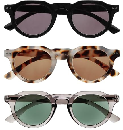 OPULIZE RIO - Sonnenlesebrille - 3er-Pack - Rahmen Oben Flach - UV400 Sonnenschutz - Schwarz,Braunes Schildpatt, Grau - Damen Herren - SSS53-127- +1.50