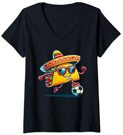 Mujer Fiesta Fútbol Taco: Celebra el Cinco de Mayo Camiseta Cuello V