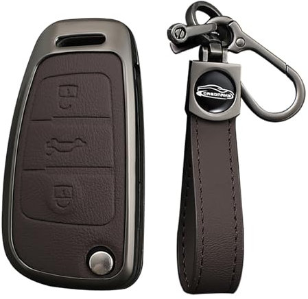 KUNIO Schlüsselhülle Passt für Audi A1 A3 8V A4 A6 Q2 Q3 TT TTS RS RS3 S3 Sline Klapp Schlüsselschutz Zinklegierung Schlüsselanhänger 3 Tasten A Braun