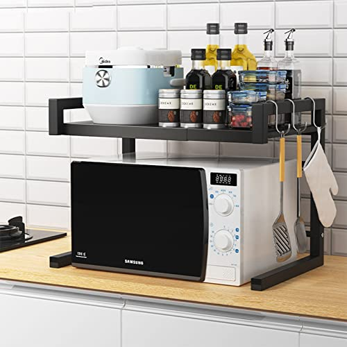 YIHANSS Estante Extensible para microondas para encimera,Rejilla Universal para Horno de Acero Inoxidable con Gancho,Estantes de Almacenamiento para encimera de Cocina de Varias Capas, Color Negro