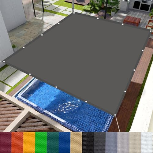 Sonnensegel Wasserdicht Rechteckig, 5 x 6.5 m Wasserdicht Sonnenschutz, Sonnensegel Balkon,Windschutz Überdachung Plane, inkl Befestigungsseile, Dunkelgrau