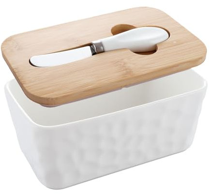 WOPPLXY Butter Dish with Lid - Ceramic White Butter Dish with Lid - Porcelain Large Butter Container Stone Pattern for Butter , Cheese , Storage