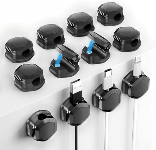 LA BARFUMERIE 12 Stück Kabelhalter, Magnetische Kabelclips, Kabel Organizer, Kabelbefestigung, Kabelhalterung für Wand, USB, Audiokabel, Ladekabel, Nachttisch (Schwarz)