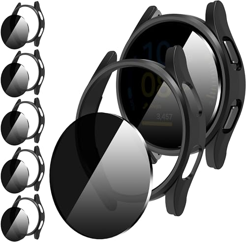 Diruite 5+5 Pezzi Cover per Samsung Galaxy Watch FE 40mm Pellicola Protettiva,PC Custodia*5&Privacy Vetro*5,Nero(Privacy*5),FE 40mm