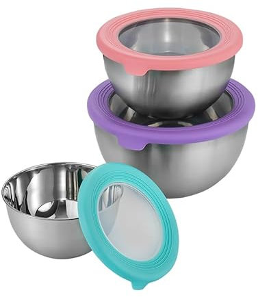 XIAOMIANYANG Stainless Steel Mixing Bowl Set of 3 with Lids - Nesting Kitchen Bowl Set for Baking, Cooking, Food Preparing & Serving, Dishwasher Safe