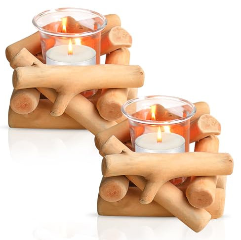 2 Stück Treibholz Kerzenständer Deko, Driftwood Tea Light Candle Holders, Rustikale Kerzenständer, Holz-Treibholz-Kerzenhalter Treibholz Deko Für Wohnzimmer Hochzeit Esstisch Tischdeko