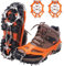 Grödel für Herren and Damen, 19 Anti Rutsch Steigeisen Schuhspikes aus Edelstahl, rutschfeste Schuhüberzüge für Wandern, Angeln, Spazieren, Klettern, Bergsteigen (Orange, L)