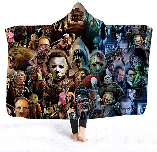 MUSHEN Hooded Blanket, Horror Mysterious Character Hooded Blanket for Adult Gothic Sherpa Fleece Wearable Throw Hooded Cloak Air Conditioning Blanket for Summer (B, 78.7x59 inch)
