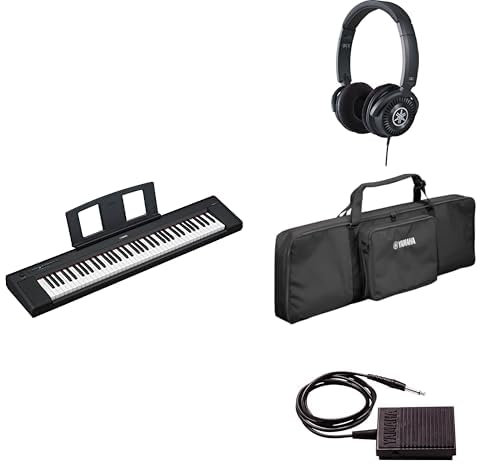 Yamaha Tastiera digitale NP-35 Piaggero con 76 tasti graduati sensibili al tocco in dotazione con cuffie HPH-150, custodia per tastiera SC-KB630 e pedale Sustain