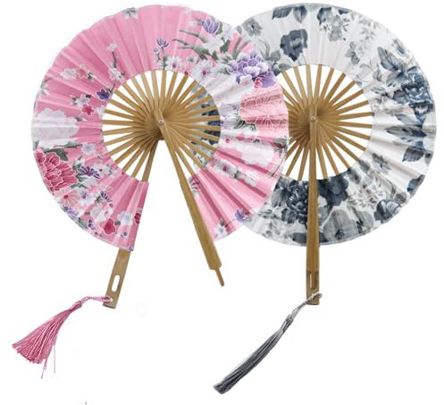 XIAQICA 2 Stück Fächer Kleine Handfächer Fächer Rund Chinesischer Fächer Hochzeit Bambusfächer für Tanzshow für Hochzeitsfeier Home Dekoration