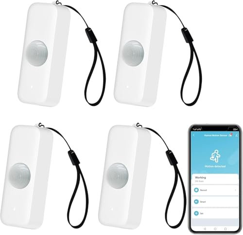 PHOVOLT WiFi-Bewegungsmelder mit Trageband, intelligenter Bewegungsmelder für die Sicherheit zu Hause, kabelloser Bewegungsmelder (4p)