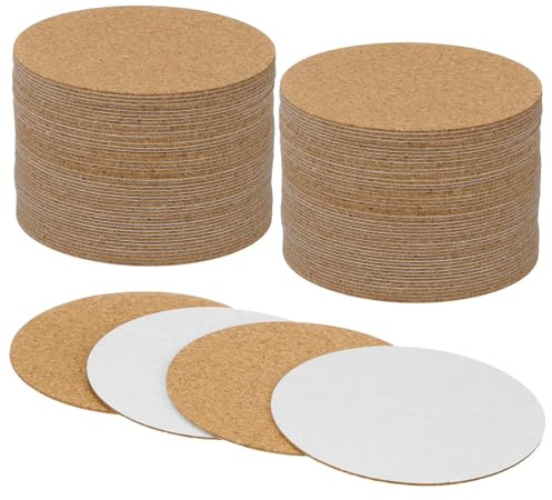 M METERXITY 100-Pack Self-Adhesive Cork Sheets, 3 x 3 Inch Cork Coaster Backing, Round Backing Cork Tiles Mat for DIY Coasters/Craft Accessories/Adhesive Cork Board [1mm Thick]