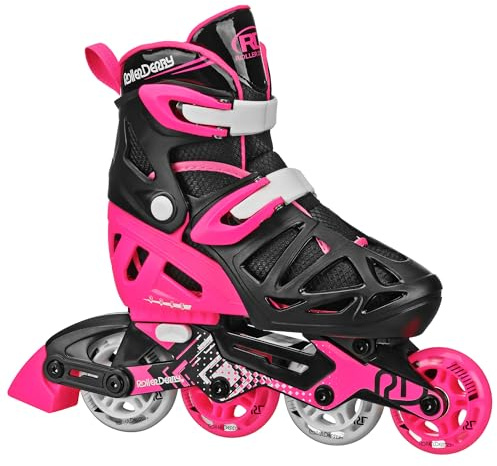Roller Derby Tracer Adjustable Inline Skates for Boys, Girls, Kids, Beginners, Youth Black/Pink Size Medium (2-5)