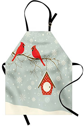 Artist Apron, Birdhouse And Red Cardinal On A Tree Branch On A Snowy Night Bib Apron Waterproof Art Apron Personalised Kitchen Apron For Cooking Painter Men 70X84Cm