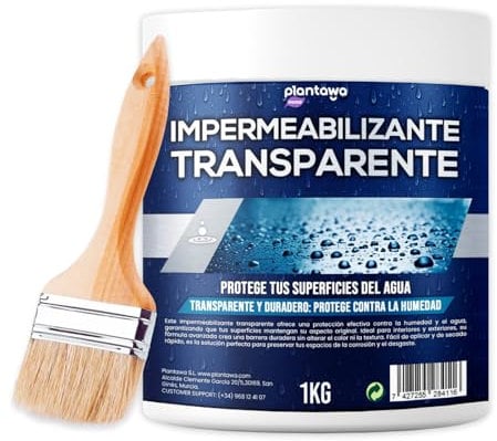 PLANTAWA Impermeabilizzante trasparente 1kg | Formato Gel | Sigillo idrorepellente terrazzi, legno, piastrelle doccia e muri | Guaina liquida impermeabilizzante | Vernice impermeabile trasparente