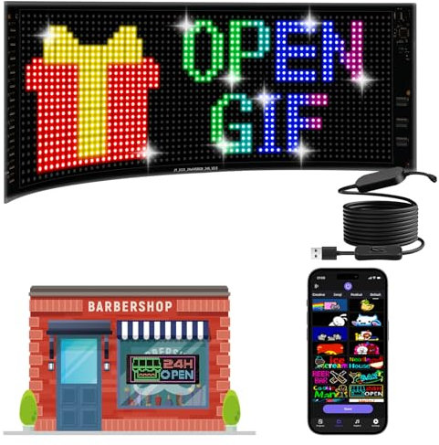 JDVOOTD Programmierbar LED Laufschrift Dislplay - 43 x16CM Flexible LED Anzeige Board - 5V/2A 5.0 Bluetooth APP Control LED Schild - Unterstützt Text/Uhr/Animation Display