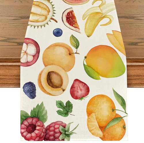 Tischläufer Obst, Bunt Tischläufer Frühling Sommer Küche Esszimmer Esstisch Dekoration für Drinnen Draußen Urlaub Party Waschbar Wohnkultur Tafeltuch 40 x 100 cm