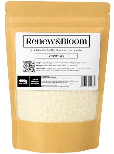 Non-Toxic Laundry Detergent Powder - Eco-Friendly Non-Bio Washing Powder for Sensitive Skin - 23 Washes (460g) - Unscented - Renew & Bloom
