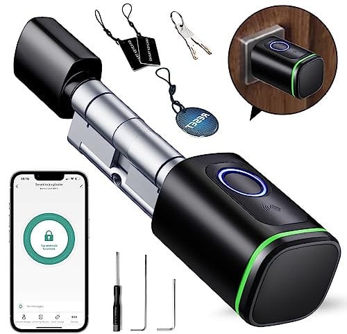 AVATTO Smart Türschloss mit Fingerabdruck, Elektronisches SchließZylinder 80mm (40/40) mit 2 Schlüssel, IC-Karte, Unterstützen Smart Life App Fernbedienung, Bluetooth Fingerabdruck Türschloss