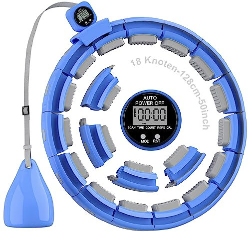 Weighted Smart Hoop Reifen Erwachsene und Anfänger, Hullahub Reifen zum Abnehmen,Smart Hoop Leise Fitness Hoop mit Gewicht, Zähler und Noppen (Blau)