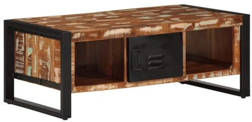 SXJEQOC Couchtisch Mehrfarbig 90x50x36 cm Altholz Massiv Beistelltisch aus Eisen Vintage Stil Tisch für Wohnzimmer und Sofa Industrial Design