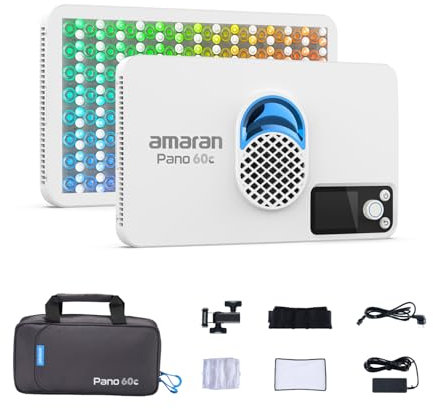 amaran Pano 60c Kit Pannello Luminoso RGBWW Full-Color da 60W con 22.220 Lux a 0,5m, Alimentato tramite USB-C PD, Include Softbox, Griglia, Diffusore, Custodia per Fotografia e Video - Bianco