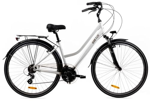 Goetze Picnic 28 Zoll Trekkingrad Damen & Herren | Aluminiumrahmen 17/19 Zoll | 21-Gang Kettenschaltung | V-Brake | Federgabel | Gepäckträger | LED-Beleuchtung | Komfortsattel | 90% Fahrbereit!