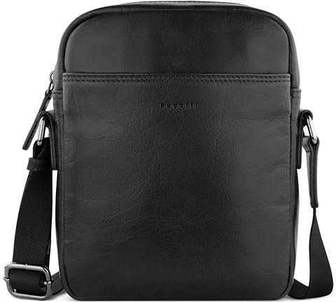 bugatti Savona Schultertasche aus vegetabilem Büffelleder, Cross-Body-Umhängetasche in schwarz