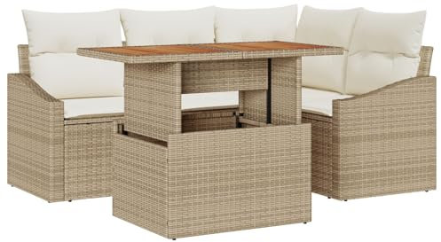vidaXL Gartensofa-Set 5 STK. Beige Poly-Rattan