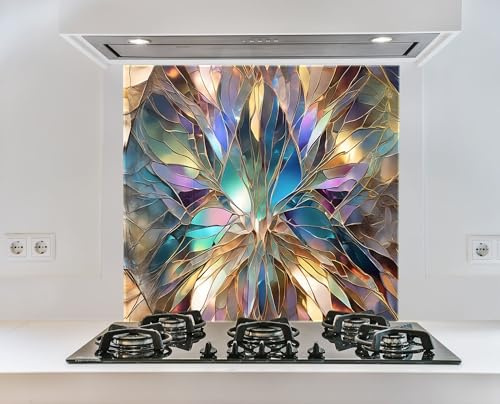 Myphotostation 110x70cm Multicolor Abstract Petal Design Glass Splashback for stove Tempered Glass Backsplash, Glass Backguards For Kitchen, Cooker Wall Panel, Stove Back Cover