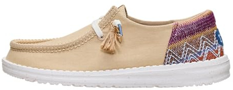 HEYDUDE Women’s Wendy Funk Beach Woven Slip On Shoe | Lightweight Slip On Style with Elastic Laces and Tassel Detail, Irish Cream/Multi, 7 UK