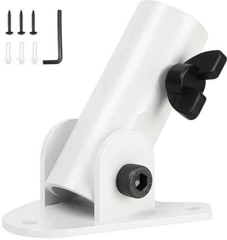 Soporte para mástil de bandera de robusto - Soporte de pared resistente al viento con ajuste de inclinación, incl. accesorios de montaje para pared de casa, valla y jardín (blanco)