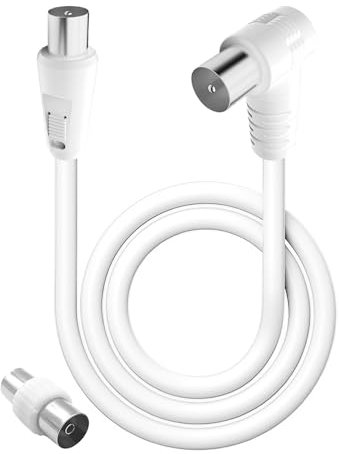 Cable de Antena TV,Flexible Cable Coaxial Adaptador 1.5 M Macho a Macho Adaptador de Extensión Hembra Incluido Conector para Televisor Enchufe Decodificador IEC HDTV Receptor Satélite DAD Radio Blanco