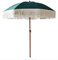 ZIHQRgE Sombrilla de Playa con Flecos y Altura Ajustable 180cm, Sombrilla de Jardín con Mástil de Aluminio Imitación Madera, Sombra Verde
