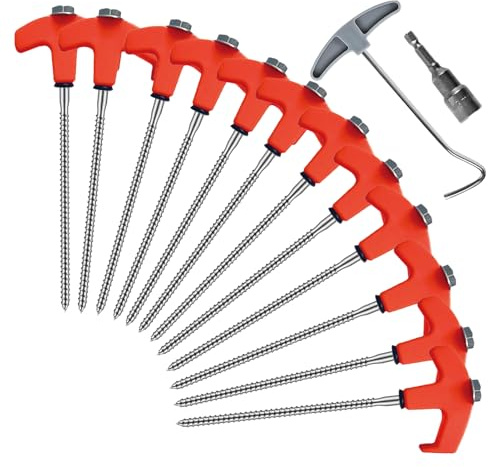 Tent Stake,Fluorescent Metal Stakes | Fluorescent Stable Secure Hexagonal Screw Thread Ground Pins Set for Beach Plant Irrigation Greenhouse Artificial Turf Lawn Canopy Fence Tarp Netting