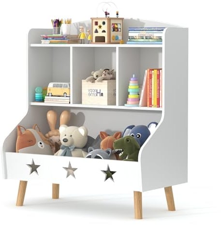 Garden 4 you Kinderregal, Bücherregal für Kinder, Kinderzimmerregal, Bücherregal Aufbewahrungsregal mit 3 offenen Fächern für Kinder, Spielzeug-Organizer für Spielzimmer (Weiß)