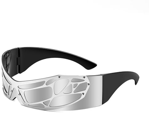 FEISEDY Schnelle Brille Herren Damen Futuristische Sonnenbrille Randlose Partybrille für Halloween Rave Festivals Rollenspiel B4184