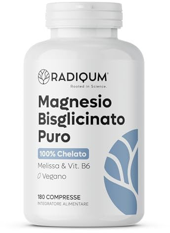 Magnesio Bisglicinato Puro | 3360 mg di Magnesio Glicinato ad alto assorbimento | 180 Compresse | Stress, Stanchezza, Crampi e Sonno | Vitamina B6 e Melissa | Vegan | Senza glutine