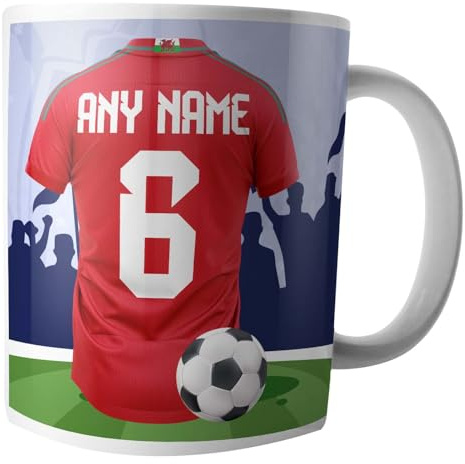 AK Giftshop Personalised Gift - Football Shirt - Mug -Tea Coffee Cup - Birthday - Christmas - Stocking Filler - Secret Santa - Any Team Colours (Wales)