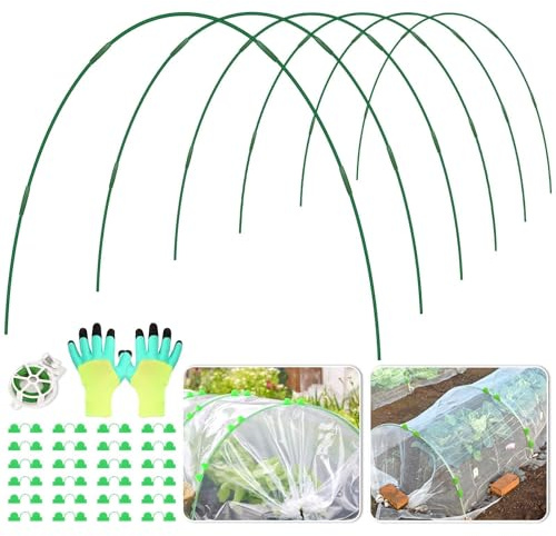 Dynozim 30 Pcs Greenhouse Hoops for Raised Beds, 6 Sets 6mm Garden Hoops Grow Tunnel Set Adjustable Rust-Free Fibreglass Garden Netting Frame for Bird Insect Netting Shade Cloth Plant Protection