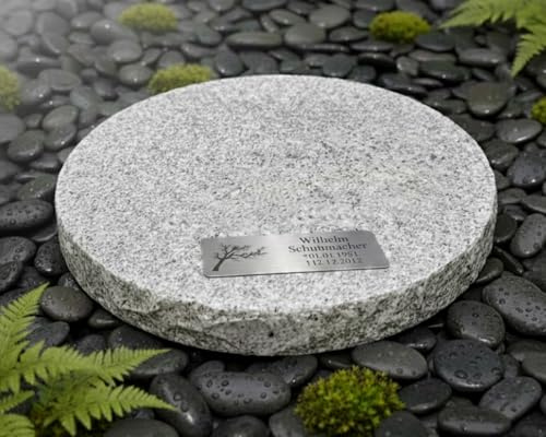 Granit Sockel – Optional mit Gravur - für Grablaterne – Rund Ø 25 cm – Massiver Granitsockel 4 kg – Granitstein Grabstein