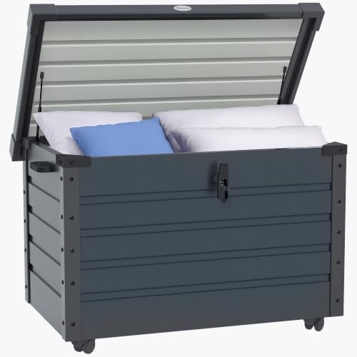 Outsunny Coffre de Rangement Extérieur 295L 100 x 62 x 65 cm Gris | en Acier Galvanisé, avec Roulettes, Vérin à Gaz, Poignée, Coffre de Jardin