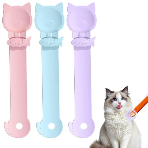 3PCS Cat Treat Squeeze Spoon,Multi-Functional Cats for Liquid Snack,Cat Treat Spoon Squeeze,Comfortable Grip for Wet Food & Puree,Easy to Clean(Pink/Blue/Purple)