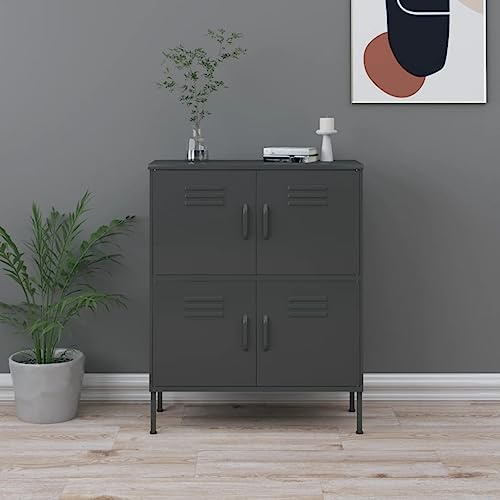mtlskopl Anthrazit Stahl Lagerschrank 80x35x101,5 cm mit 4 Türen und höhenverstellbaren Regalböden, robuster Werkstattschrank für Büro Keller Garage Balkon