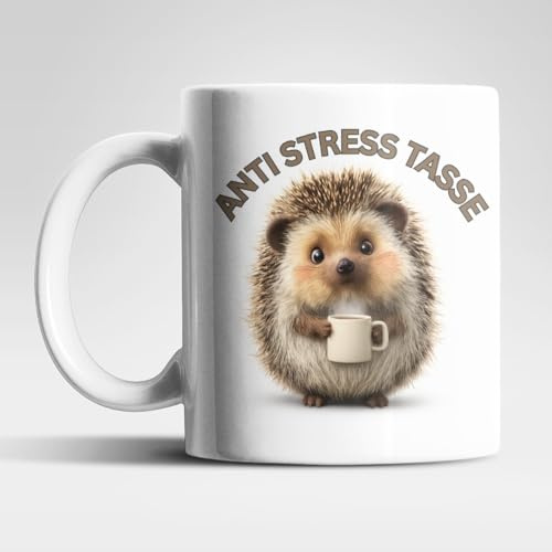 Anti Stress Tasse Igel – Süße Kaffeetasse 325 ml aus Keramik mit Igelmotiv & Spruch „ANTI STRESS TASSE“, Geschenkidee für Büro, Kollegen & Tierfreunde