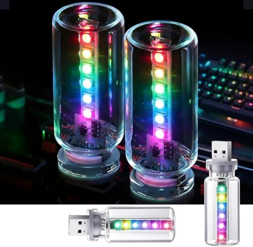 Vakler 2 Stück 13 in 1 Retro Autolampen, Mini Led Licht USB Led Licht | 7 Farben & 13 Modi Plug-in USB Led Innenbeleuchtung Touch und dimmbar für Auto Schlafzimmer Camping Party Schreibtisch Deko