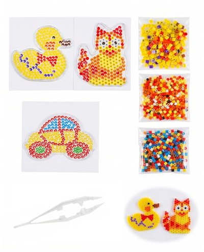 QEQSHQO Bügelperlen Set 3er Pack 5mm Midi Bastelsets Auto Ente Katze Motive | Kreatives Steckperlen Spielzeug & Geschenk für Jungen & Mädchen ab 5 Jahren | Feinmotorik