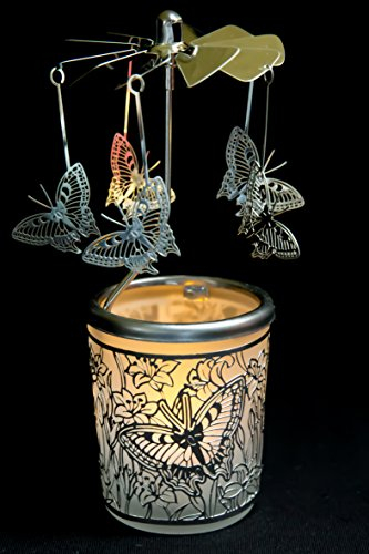 Pyramide/Rondell Silber Teelichtglas im Geschenkkarton Set inkl. Glitzerstern (Schmetterling)